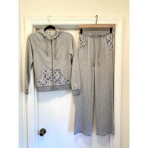 Vintage Y2K Miss Me Tracksuit Lounge Set Hoodie Pants Sz Small Gray Glittery
